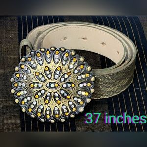 VERA PELLE Made In Italy 44 Faux Snake Skin w/ Gold Tone & Rhinestone Encrusted